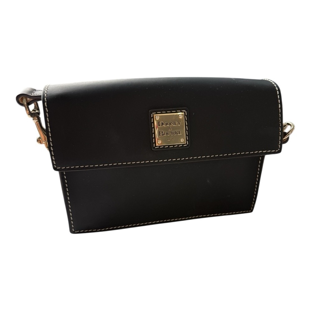 Dooney & Bourke Black Crossbody Bag with White Stitching and Gold Hardware